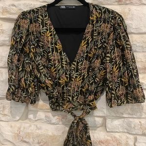 Zara jungle print/metallic wrap top, US size XS